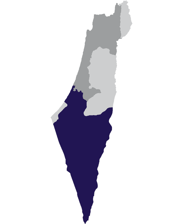 Landkaart Israël grijs met district Zuid donkerblauw op transparante achtergrond - 600 * 733 pixels
